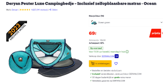 Deryan reisbedje Peuter Luxe voor €69 bij Bol.com