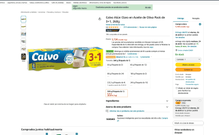 Calvo Atún Claro en Aceite de Oliva Pack 3+1 260g por solo 5,72€