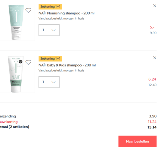 Alle Naïf babyverzorging producten 1+1 gratis bij Wehkamp