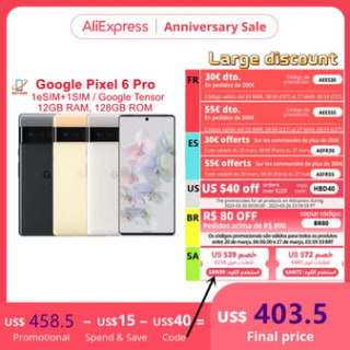 Móvil Píxel 6 Pro 12GB 128GB por 359,06€