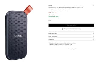 Disco externo portátil SSD SanDisk Portable 2TB, USB-C 3.2 por 95€