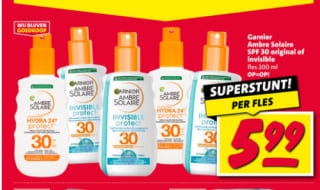 Garnier Ambre Solaire Invisible Protect Refresh Zonnebrandspray - SPF30 of Hydra 24H Protect SPF30 voor €5,99 bij de Nettorama