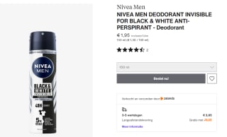 Nivea Men Invisible Black & White Fresh Deospray voor €1,95 bij de Action