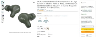 Audifonos JVC Marshmallow True por $612 en Amazon