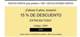 15% descuento por compras de +35€