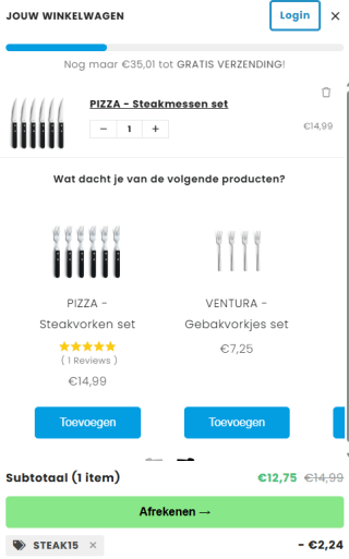 15% korting op de Steakmessen, Pizzamessen en Steakbestek van Amefa