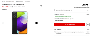 Samsung Galaxy A52 4G - 128GB - Awesome Black voor €177 bij de mediamarkt