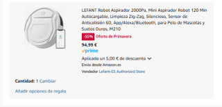 LEFANT Robot Aspirador 2000Pa, Mini Aspirador Robot 120 Min Autocargable por 94,99€