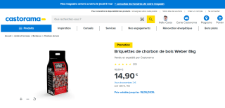 Briquettes de charbon de bois Weber 8kg à 14,90€