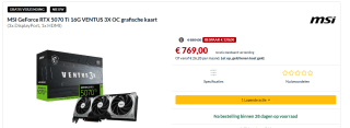 MSI NVIDIA GeForce RTX 5070 Ti 16 GB VENTUS 3X OC - Videokaart voor €769 bij Alternate