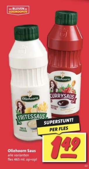 Oliehoorn Fritessaus en/0f Curry 465ml voor €1,49 bij de Nettorama