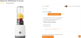 Blokker BL-13301 Blender To-Go 0,6L voor €14,99 bij Blokker
