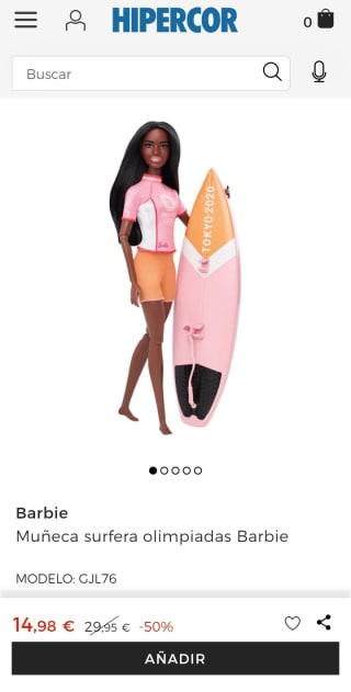 Muñeca surfera olimpiadas Barbie por 14,88€.