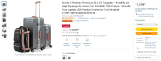 2 Maletas Premium 20 y 26" + Mochila de Viaje por $1,999 en Amazon