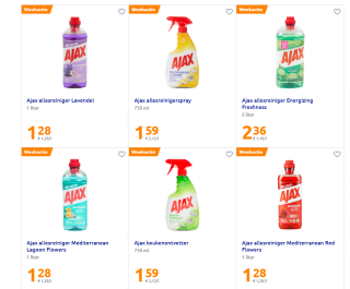 Alle Ajax schoonmaakmiddelen vanaf €1,28 bij de Action