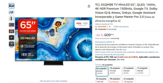 Televisor MiniLED 65” TCL 65QM8B, QLED, 144Hz, 4K HDR Premium 1300nits, Google TV, Dolby Vision IQ & Atmos por 609,99€