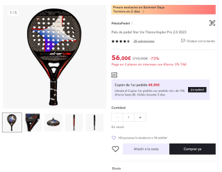 Pala de pádel Star Vie Titania Kepler Pro 2.0 2023 por 56€ (44€ nuevos usuarios)
