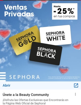 Hasta un -25% Ventas Privadas desde Sephora.