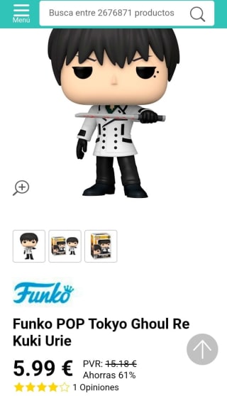 Funko POP Tokyo Ghoul Re Kuki Urie por 5,99€.