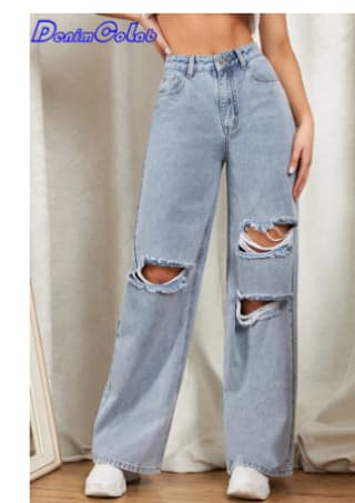 DenimColab-pantalones vaqueros de pierna ancha lavados con agujeros para mujer,