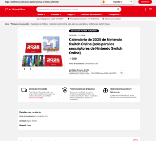 Calendario 2025 Nintendo por 300 puntos platino en Nintendo
