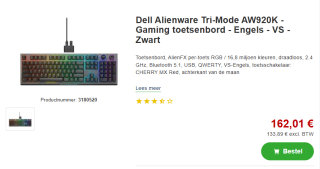 Alienware AW920K RF Draadloos toetsenbord voor €169 bij Proshop