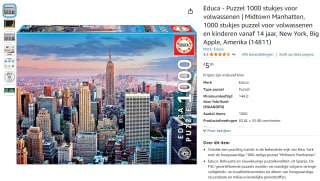Educa Puzzel 1000 stukjes Midtown Manhattan voor €5,99 bij Amazon