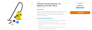 Aspiradora Karcher Multiusos 15L WD1 Classic por $929 en Chedraui