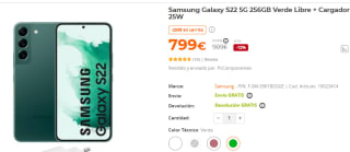 Samsung Galaxy S22 5G 256GB Verde + cargador 25W por 599€