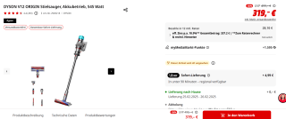Dyson V12 Origin Steelstofzuiger Incl. Kruimelzuiger voor €319 bij de Mediamarkt in Duitsland.