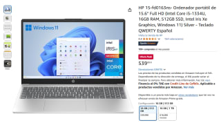 HP 15-fd0163ns- Intel Core i5-1334U, 16GB RAM, 512GB SSD, Intel Iris Xe Graphics, Windows 11 por 539€