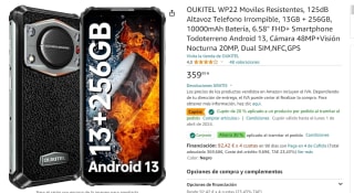 Moviles Resistentes OUKITEL WP22 13GB + 256GB, 10000mAh Batería por 179,99€