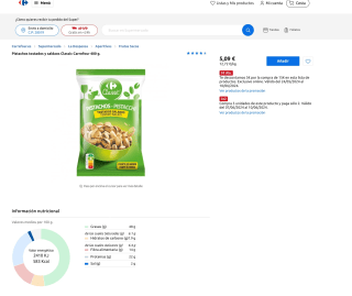 Pistachos tostados y saldaos Classic Carrefour 400g por solo 3,39€