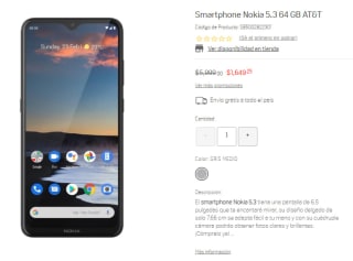 Smartphone Nokia 5.3 64 GB AT&T por $1,650 en Suburbia