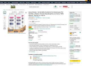 Gel Avena Kinesia de Baño Emoliente Sin Alcohol Piel Sensible y Atópica Hipoalergénica Avena 100% Natural Pack 4 x 750 ml por 7,45€