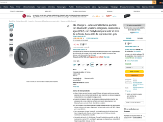 Altavoz JBL Charge 5 inalámbrico portátil con Bluetooth y batería integrada resistente al agua (IP67) hasta 20h de reproducción por solo 119€