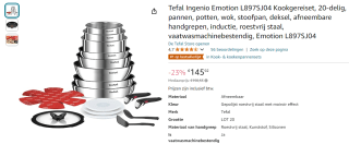 Tefal Ingenio Emotion 20-delige pannenset voor €145,92 bij Amazon