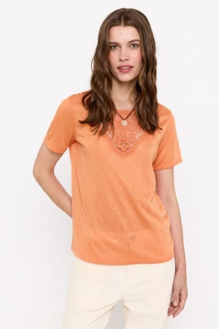 Camiseta parche guipur cuello redondo para Mujer Cortefiel por 5.99€