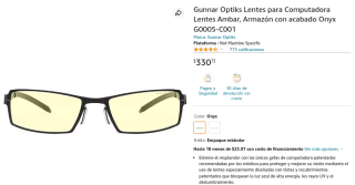 Lentes Gamer Gunnar por $331 en Amazon