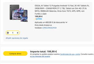 OSCAL AI Tablet 12 Pulgadas Android 15 Pad, 2K HD Tablets Pc, 24GB RAM + 256GB ROM por 199,99€