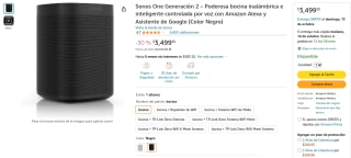 Sonos One Generación 2 por $3,499 en Amazon