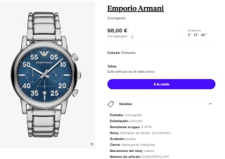 Reloj Cronografo para Hombre Emporio Armani por 98€