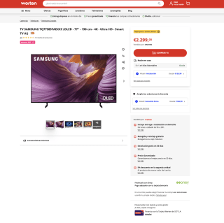 Samsung TV 77 Pulgadas OLED S85F 4K Smart TV con Vision AI Colores certificados Pantone TV Plus por solo 2.299€