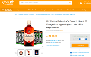 Kit Whisky Ballantine's Finest de 1L + 06 Energéticos de 250ml - R$ 69,90