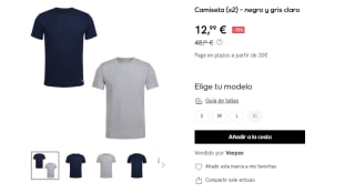 Reebok Pack 2 Camiseta negro y gris claro por 12,99€