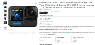 GoPro HERO12 Black Cámara de acción a Prueba de Agua con Video 5.3K60 Ultra HD por 332€