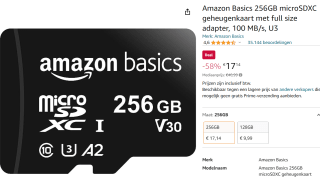Amazon basic micro SD 256gb voor €17,14 bij Amazon.nl