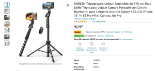 Tripode/Selfie Stick Ugreen Remoto por $440 en Amazon