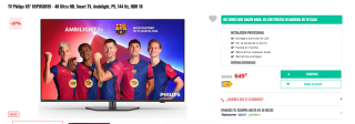 TV Philips 65" 65PUS8919 - 4K Ultra HD, Smart TV, Ambilight, P5, 144 Hz por 649€