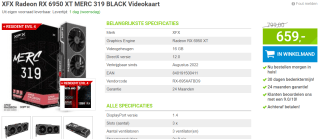 XFX Radeon RX 6950 XT MERC 319 BLACK Videokaart voor €659 bij Megekko